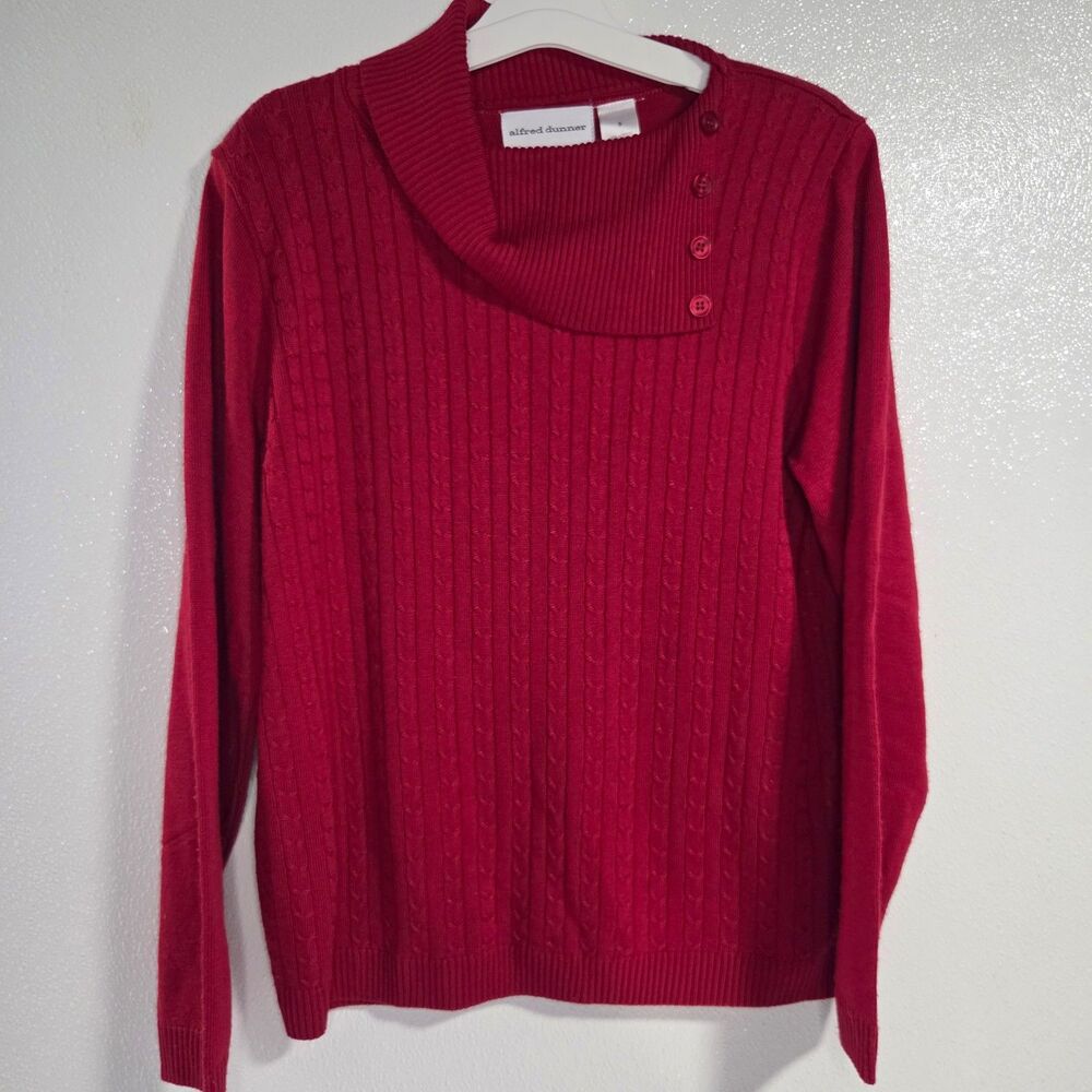 Alfred Dunner Women's Sweater Red Cable Knit Cowl Neck Sweater Small Burgundy
